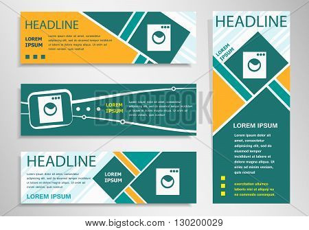 Washing Machine Symbol On Horizontal And Vertical Discount Banner, Header