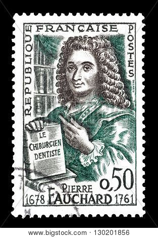 FRANCE - CIRCA 1961 : Cancelled postage stamp printed by France, that shows Pierre Fauchard.