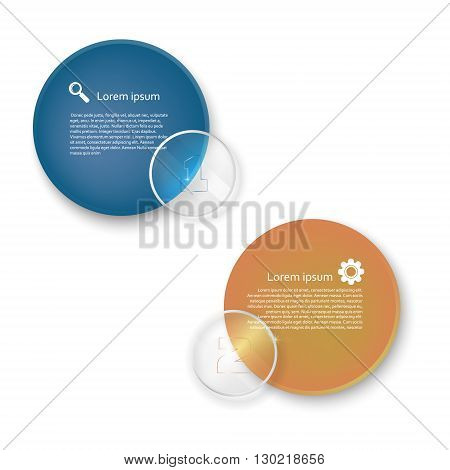 Vector banners design. bright colors. circle glass elements. orange blue. rouand