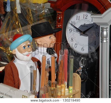 ANKARA/TURKEY-AUGUST 3, 2008: Toys and the clock at the shop's display. August 3, 2008-Ankara/Turkey