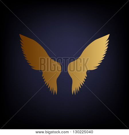 Wings sign. Golden style icon on dark blue background.