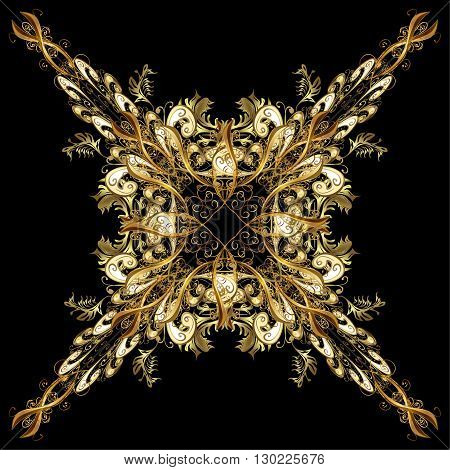 vector illustration texture with golden elements on black background