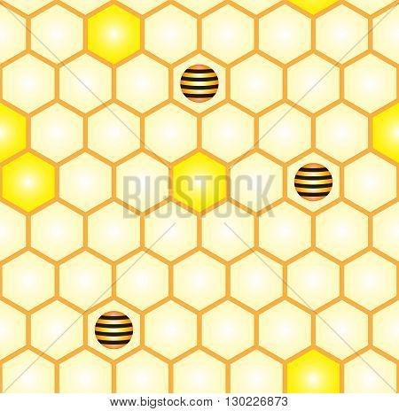 Simple geometric background. Abstract seamless pattern of comb and stylized bees. Suitable for printing fabrics textiles and web.