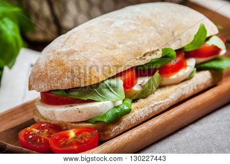 Ciabata With Mozzarella, Tomato And Basil
