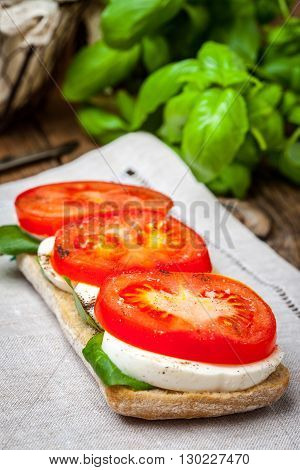 Ciabata With Mozzarella, Tomato And Basil