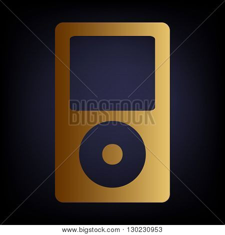 Portable music device. Golden style icon on dark blue background.