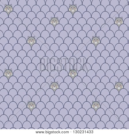 Seamless pattern with cute cats.  Grey cats.