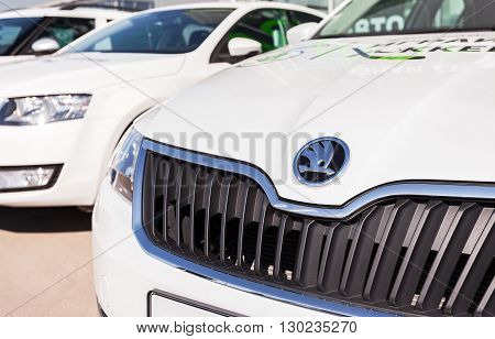 SAMARA RUSSIA - MAY 14 2016: Vehicles Skoda near the office of official dealer. Skoda Auto is an automobile manufacturer based in the Czech Republic