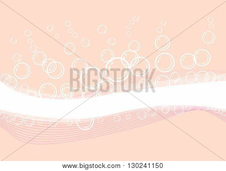 Pink bubbles and transparent bath soap suds bubbling with blank area for text with bunch of foam in many circular sizes in the air floating as clean symbols of washing and freshness.