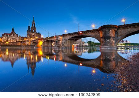 View of the old town of Dresden over river Elbe, Germany.