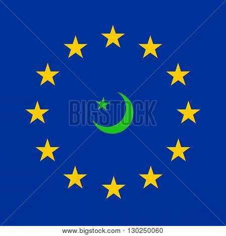flag of European Union and symbol of Islam