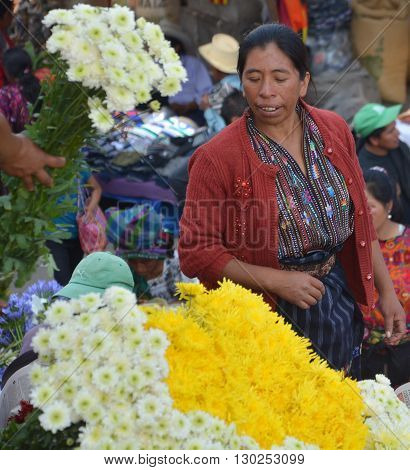 CHICHICASTENANGO GUATEMALA APRIL 29 2016: Portrait of a Mayan woman. The Mayan people still make up a majority of the population in Guatemala,
