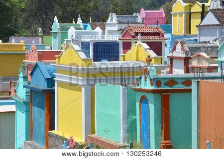 CHICHICASTENANGO GUSTEMALA APRIL 29 2016: Chichicastenango cemetery where family members paint the tombstone as a way of honoring the dead