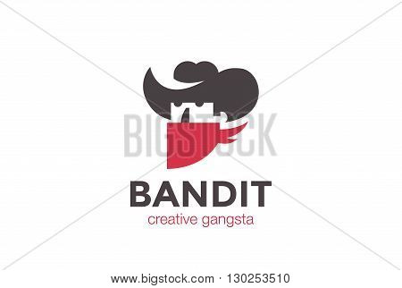 Cowboy in Hat Bandit Logo vector Negative space Gangster icon.