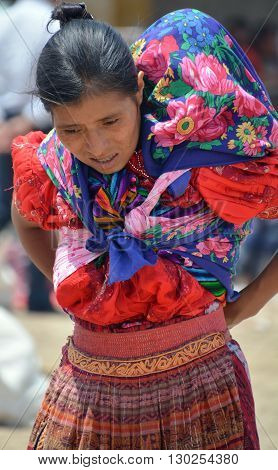 CHICHICASTENANGO GUSTEMALA APRIL 29 2016: Portrait of a Mayan woman. The Mayan people still make up a majority of the population in Guatemala,