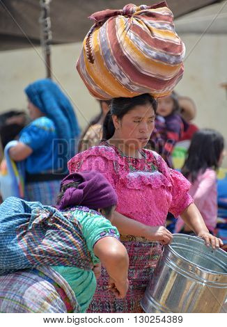 CHICHICASTENANGO GUSTEMALA APRIL 29 2016: Portrait of a Mayan woman. The Mayan people still make up a majority of the population in Guatemala,