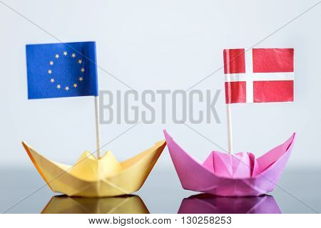 Paper Ship With Danish And European Flag