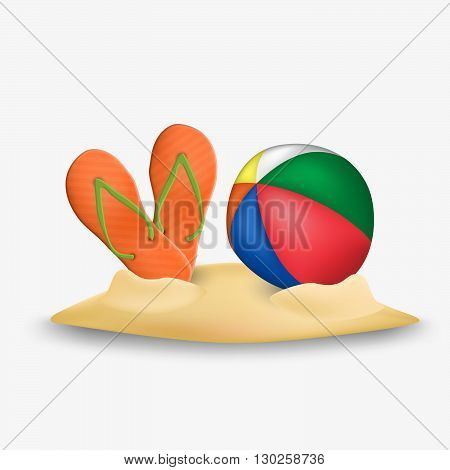 Beach ball and beach slippers icon. Beach ball and beach slippers vector. Beach ball and beach slippers isolated on white background.