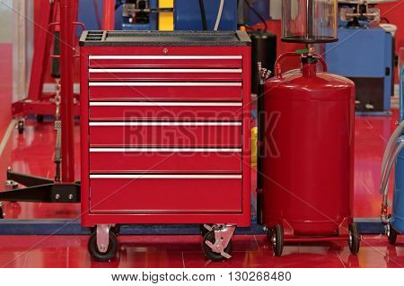 Red Tool Chest With Drawers in Garage Service
