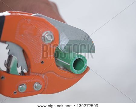 Hand Of Working Cutting Ppr Pipe