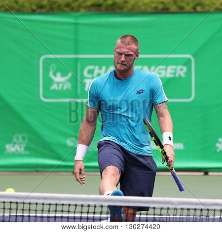 Bangkok Thailand - May 17 2016: Sam Groth is an Australian professional tennis player. KPN Renewables Bangkok Open 2016 at Rama Gardens Hotel.