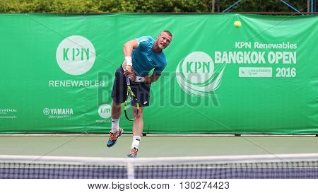 Bangkok Thailand - May 17 2016: Sam Groth is an Australian professional tennis player. KPN Renewables Bangkok Open 2016 at Rama Gardens Hotel.