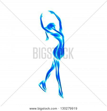 Illustration of cartoon skating girl. Blue figure ice skating silhouette