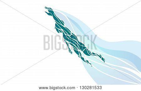 Freestyle Female Swimmer Color Silhouette. Sport swimming, front crawl. Vector Professional Swimming Illustration