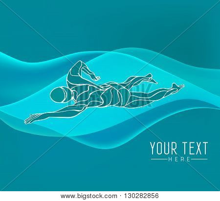 Freestyle Swimmer Color Silhouette. Sport swimming, front crawl. Vector Professional Swimming Illustration