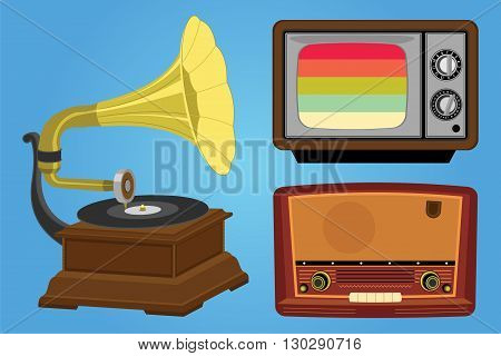 Retro media equipment radio and television Vector illustration