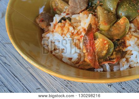close up curry over rice Thai food spicy