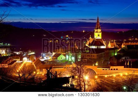 Marija Bistrica marianic shrine evening view from hill Zagorje region of Croatia
