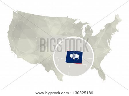 Polygonal Abstract Usa Map With Magnified Wyoming State.