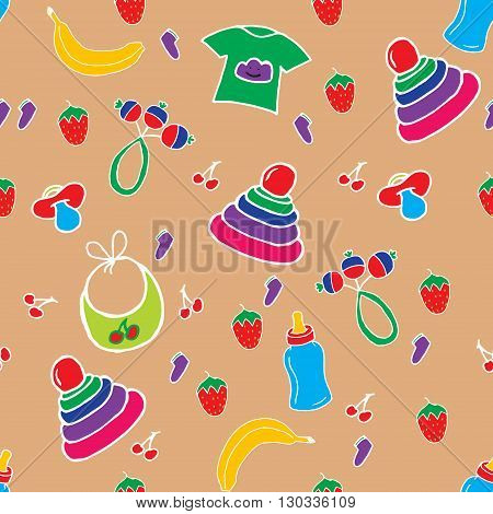 Hand drawn baby pattern. Hand drawn seamless baby pattern. Baby pattern with baby elements. Seamless baby pattern for background decoration textile