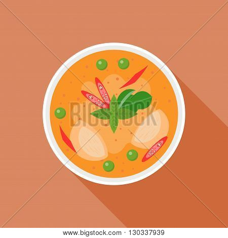 Red curry, Thai food, flat design on clear background