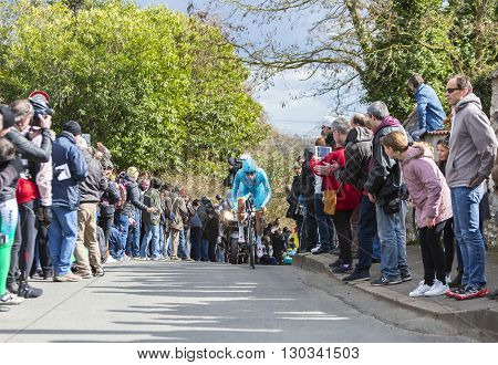 Conflans-Sainte-HonorineFrance-March 62016: The Dutch cyclist Lieuwe Westra of Astana Team riding during the prologue stage of Paris-Nice 2016.