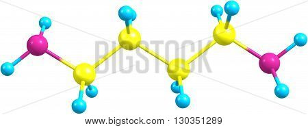 Putrescine - tetramethylenediamine - is a foul-smelling organic chemical compound - butanediamine - that is related to cadaverine. 3d illustration