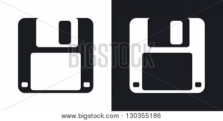Vector floppy disk icon. Two-tone version on black and white background
