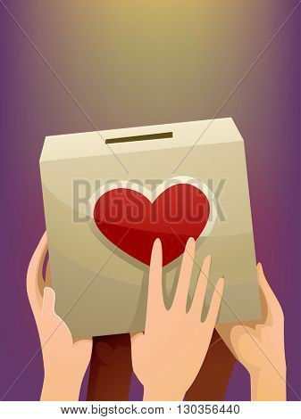 Illustration of People Carrying a Donation Box