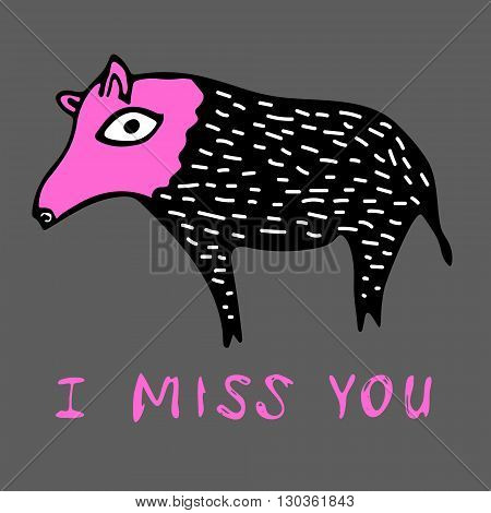 Hand drawn vector illustration of boar at gray background with text 