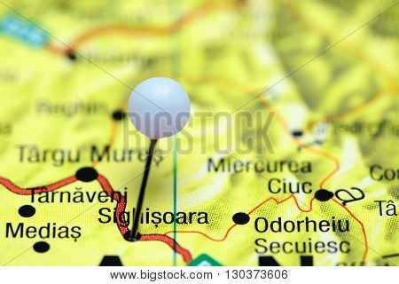Sighisoara pinned on a map of Romania