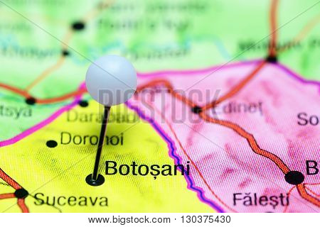 Botosani pinned on a map of Romania