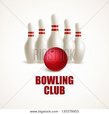 Red bowling ball and white skittles. Vector illustration EPS10