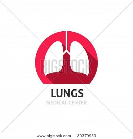 Lungs vector logo template isolated on white background, flat red lungs icon, medical clinic diagnostic center symbol