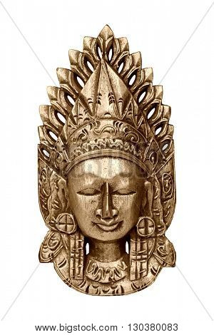 Gold wooden mask of god Vishnu isolated on white