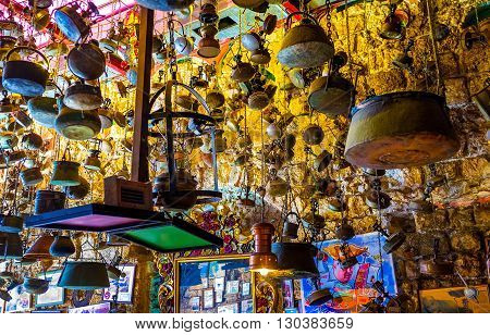 TEL AVIV ISRAEL - FEBRUARY 25 2016: The restaurants in old Jaffa boasts unusual interiors using different antiquities in decor on February 25 in Tel Aviv.