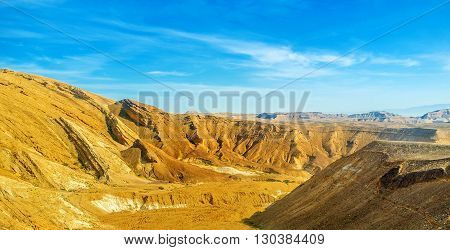 The bright yellow rocks of the Negev desert Israel.