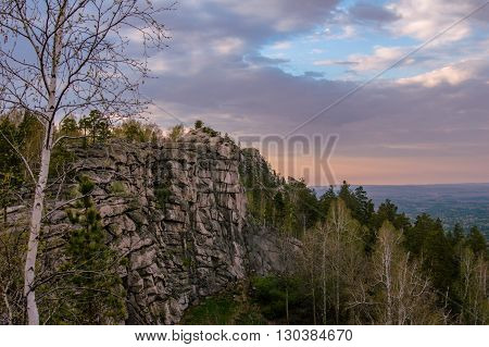 granite rock ridge Shihan at the spring. South Ural.