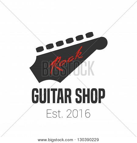 Guitar store vector template logo. Music shop sign. Fingerboard illusration