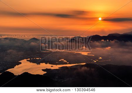 Barra da Tijuca Aerial view by Sunset in Rio de Janeiro, Brazil